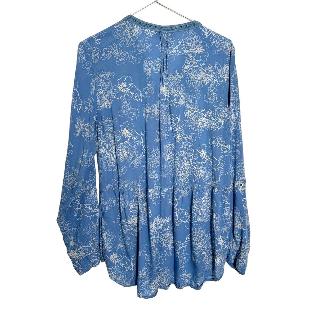 Vintage America Blues Women Missy Top L Blue Floral SOFT 100% Modal Boho Crochet - Picture 2 of 11